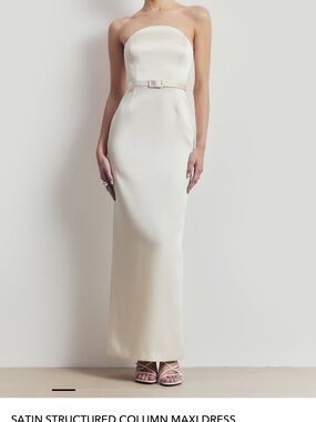 NWT Strapless Satin Column Maxi Dress in Ivory